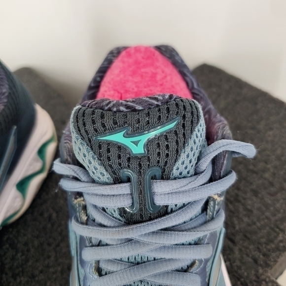 Mizuno Shoe Women's 7.5 Wave Rider 15 Grey Turquoise Athletic Running Sneakers - Picture 4 of 14